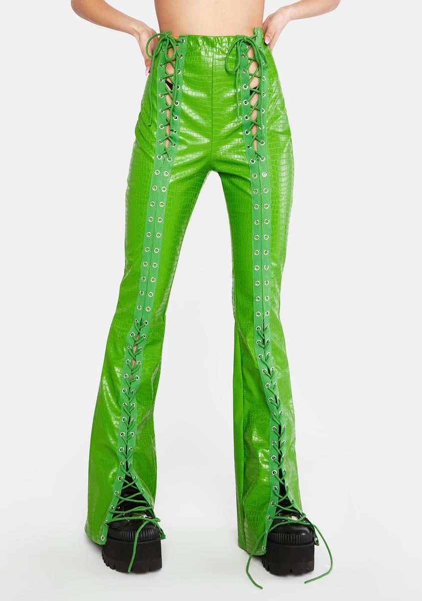 Crocodile Print Lace Up Pants Green – Dolls Kill