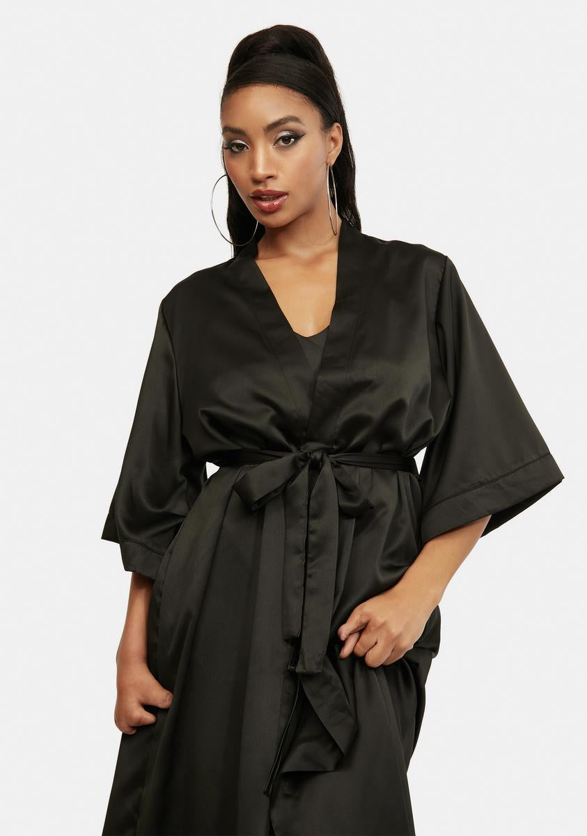 Satin Long Robe Black – Dolls Kill