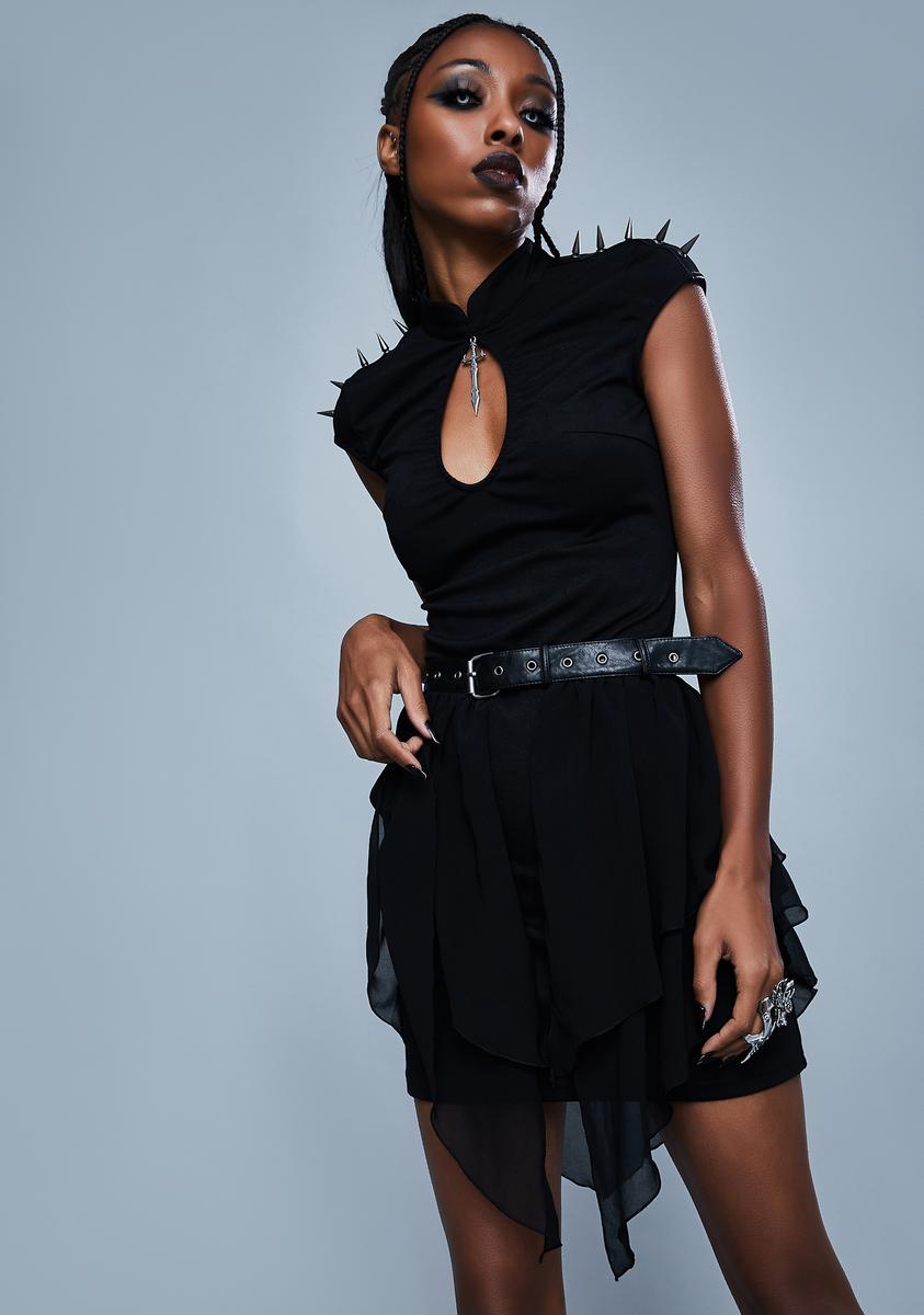 Widow Sword Charm Keyhole Spiked Mini Dress