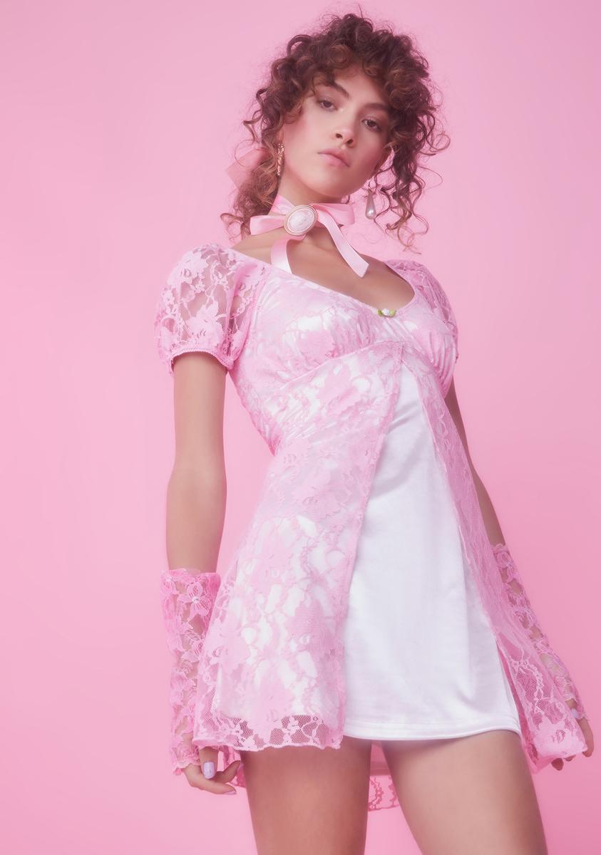 Sugar Thrillz Satin Lace Mini Dress - Pink