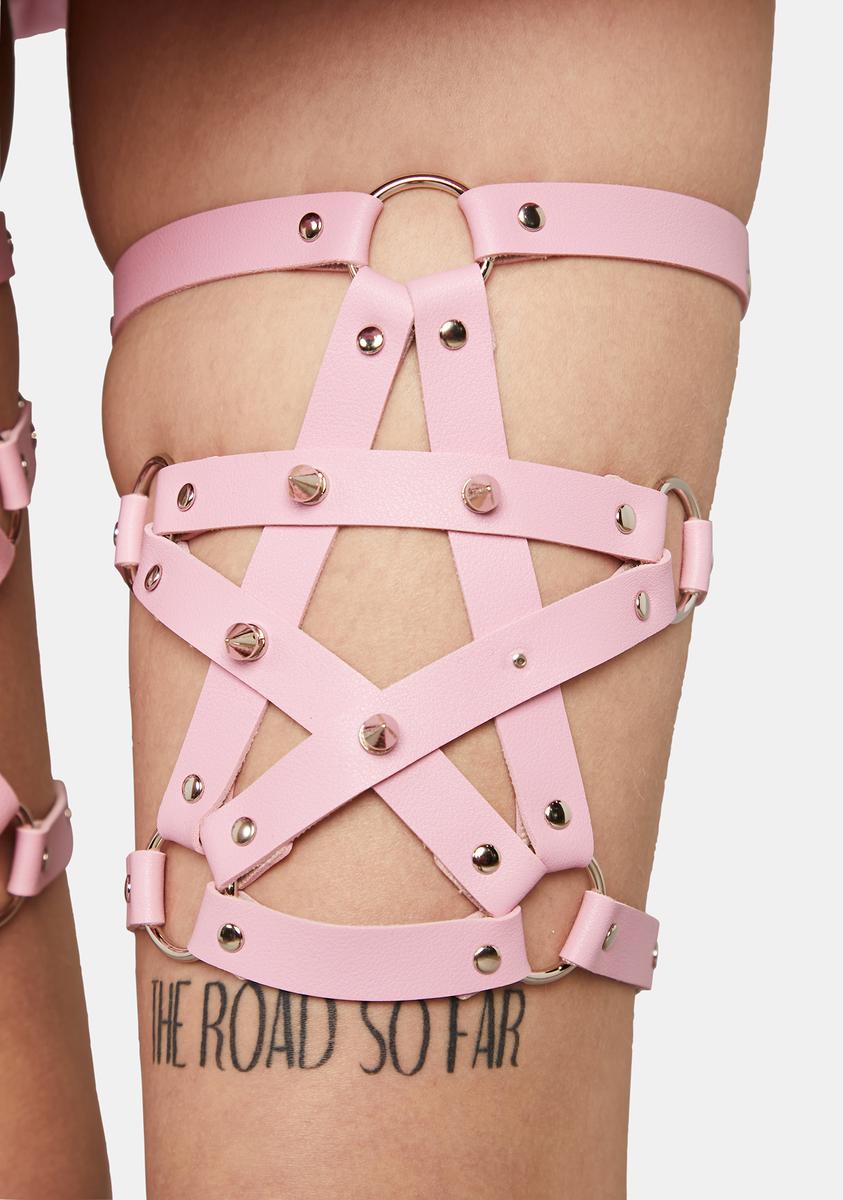 Vegan Leather Studded Spiky Strappy Pentagram Leg Garters Pink Dolls Kill Vegan Leather Studded Spiky Strappy Pentagram Leg Garters Pink Dolls Kill