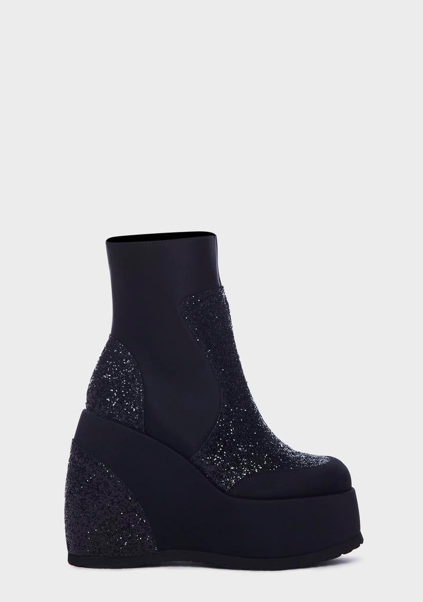 Shellys London Glitter Wedge Ankle Boots Black Dolls Kill