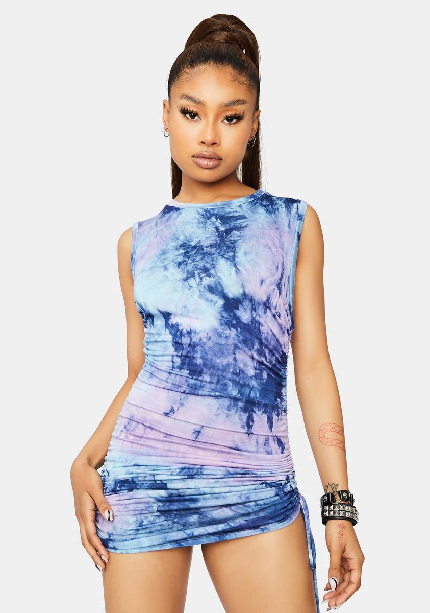 princess polly baby blue dress Euphoria Cassie Outfit Tie-dye Mesh Cami Mini Dress