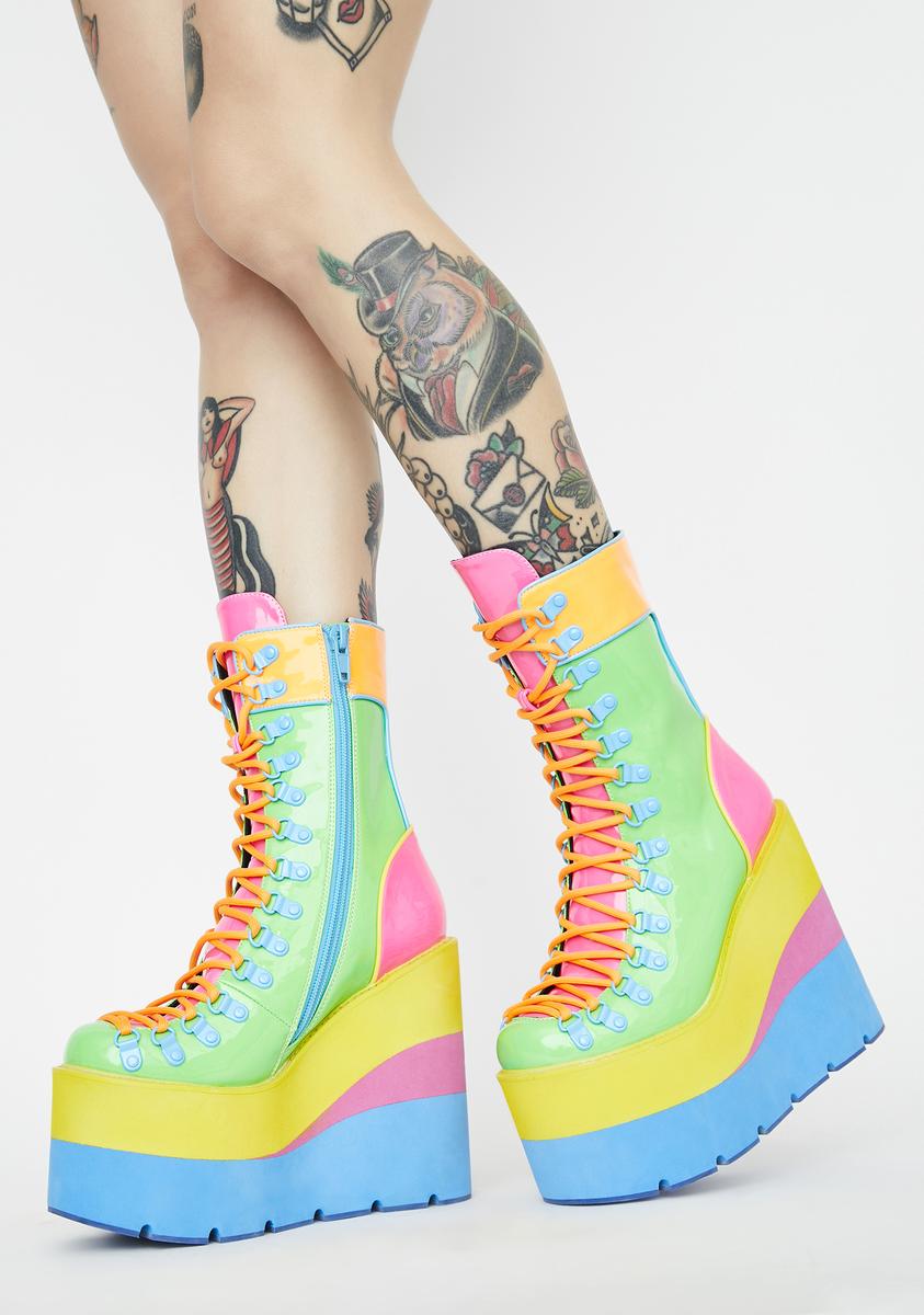 Club Exx Neon Colorblock Platform Boots Rainbow – Dolls Kill