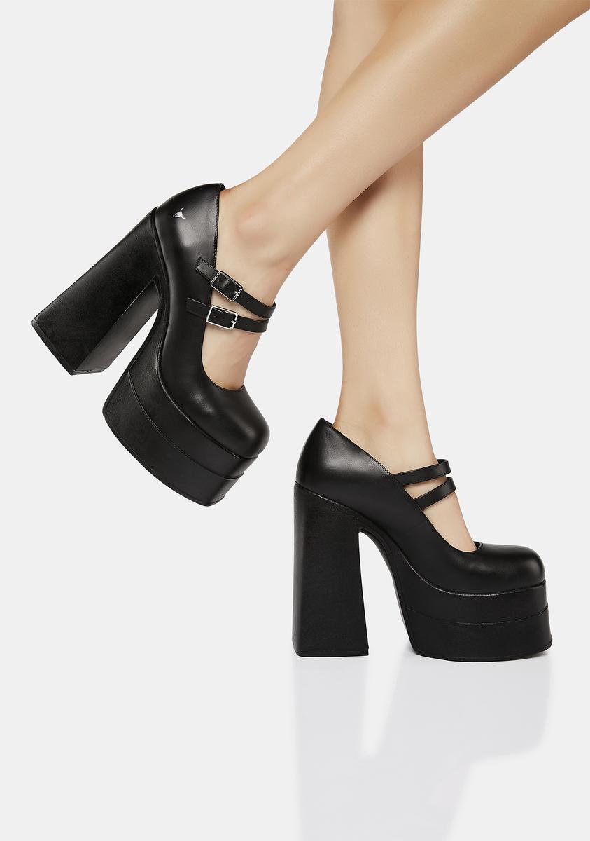 Windsor Smith Platform Mary Jane Heels Black Leather – Dolls Kill