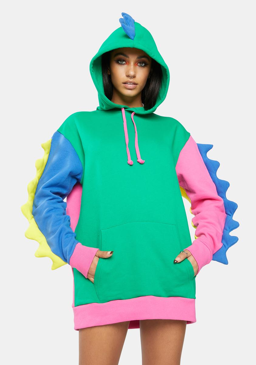 Current Mood Dino Colorblock Oversized Hoodie - Multi Dolls Kill Current Mood Dino Colorblock Oversized Hoodie - Multi Dolls Kill