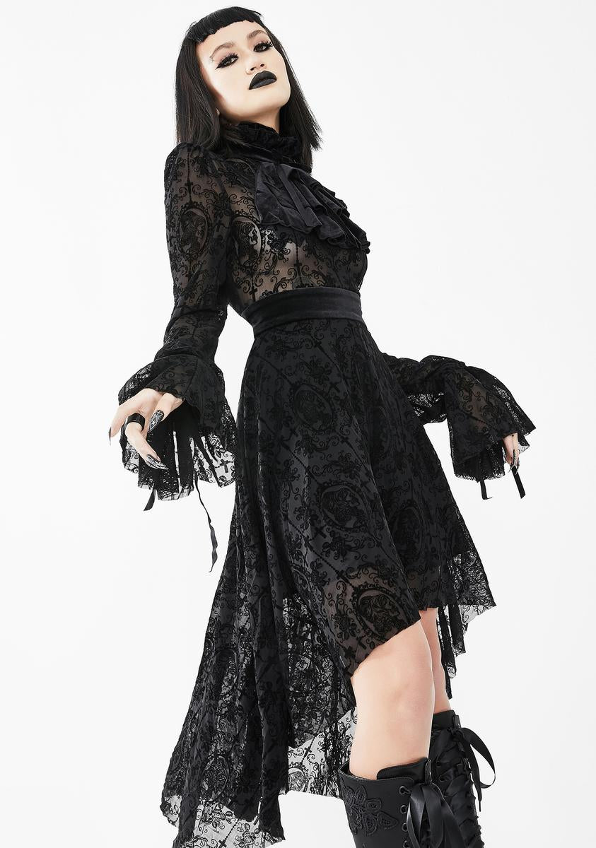 Devil Fashion Lace Bell Sleeve High Low Dress – Dolls Kill