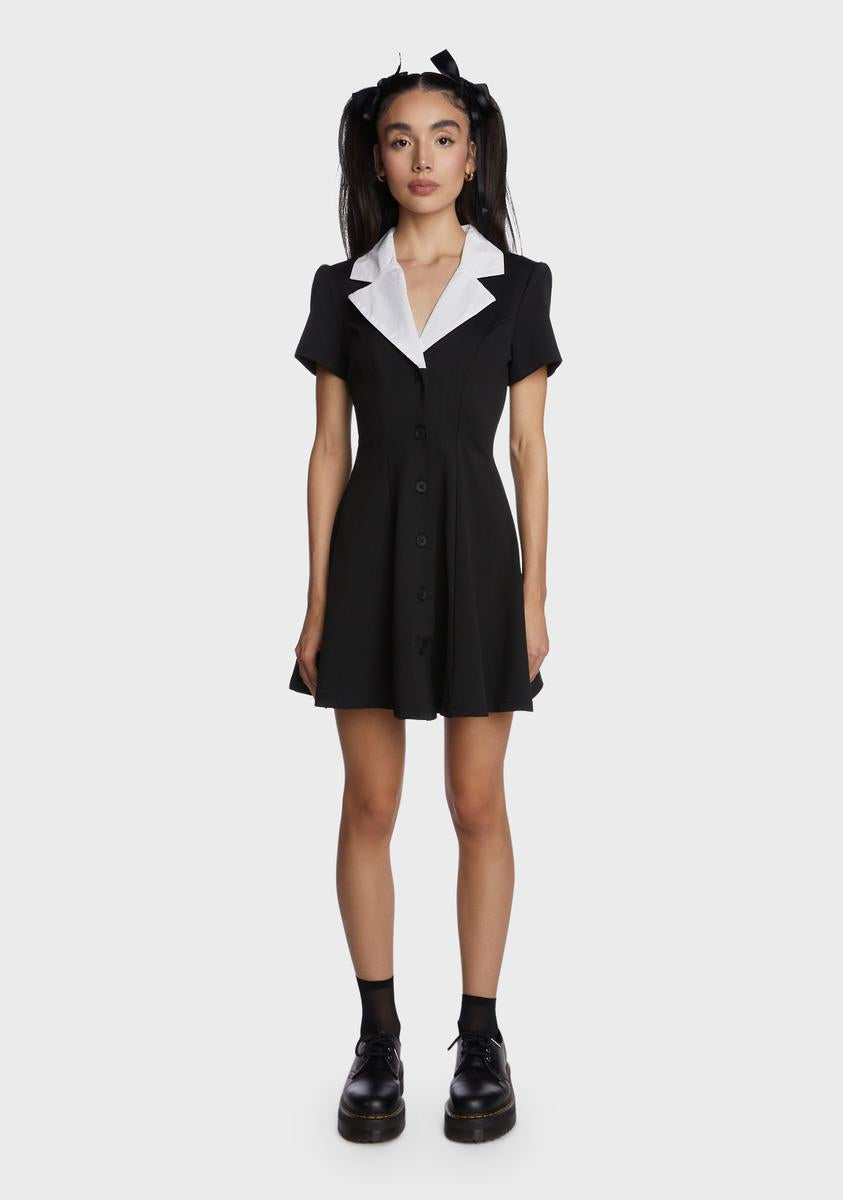 Current Mood Contrast Collar Button Up Mini Dress