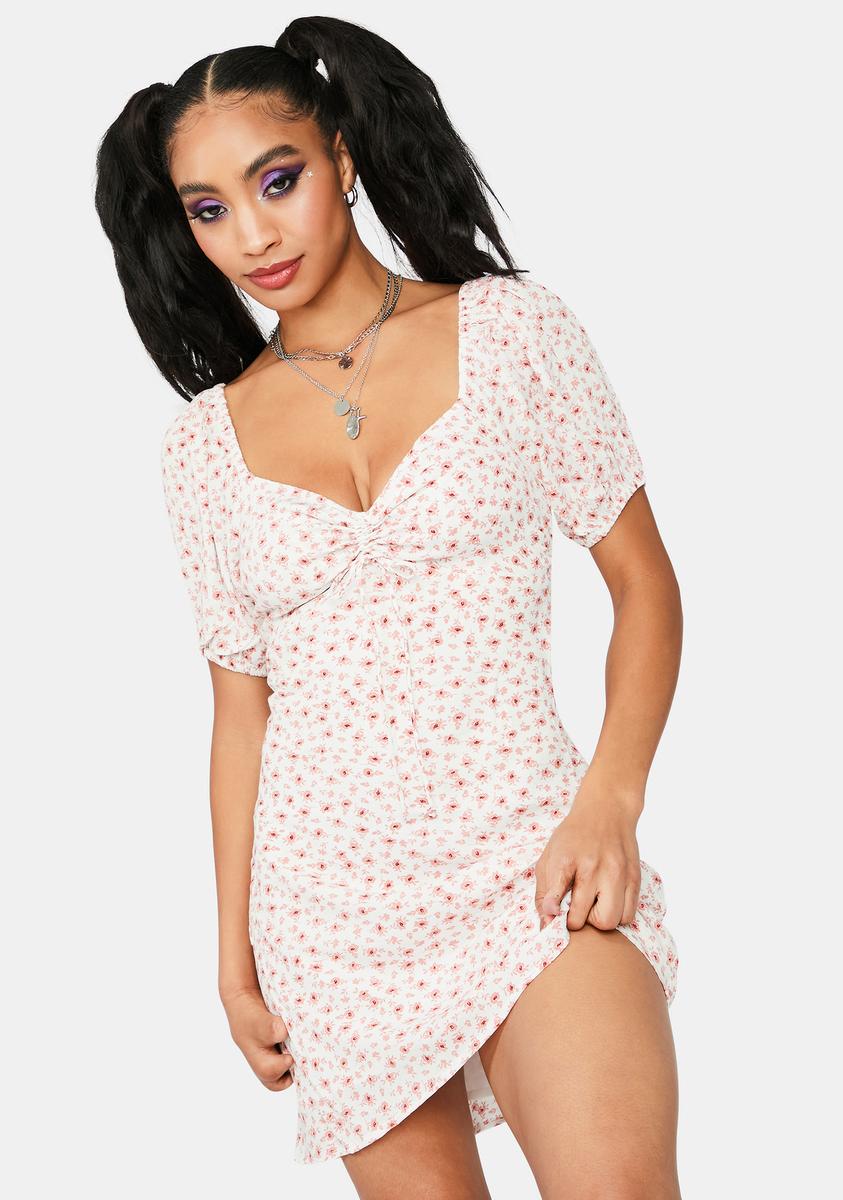 Floral Puff Sleeve Sweetheart Mini Dress