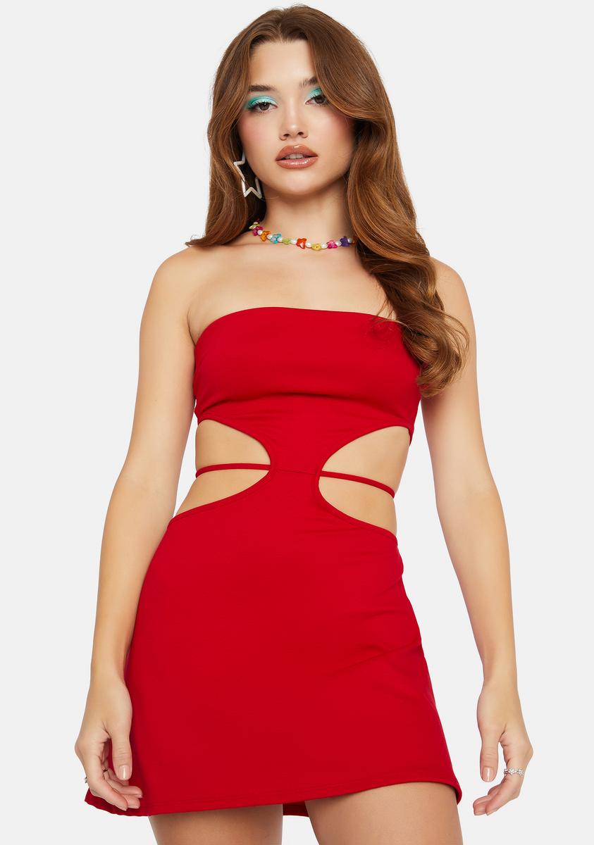A Line Side To Back Cutout Tube Dress - Red A Line Side To Back Cutout Tube Dress - Red