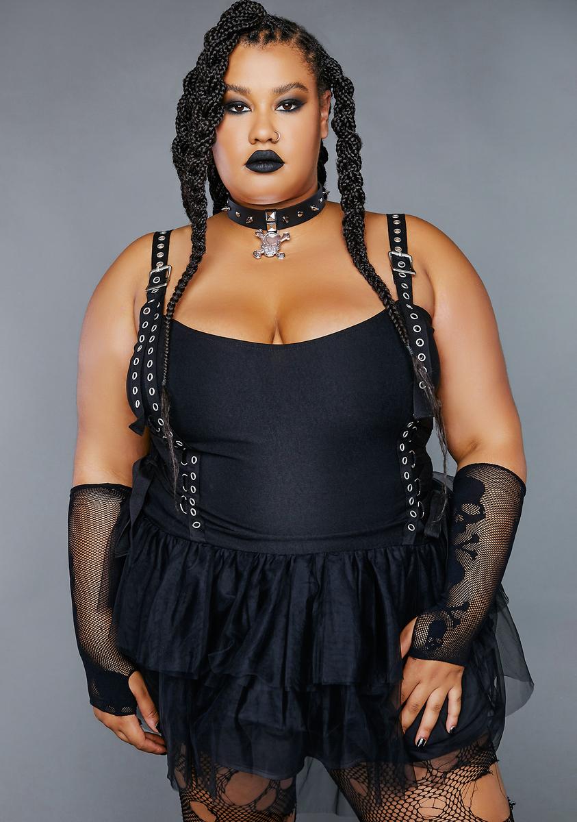 Plus Size Widow Mini Tulle Dress With Grommet Detailing - Black Dolls Kill Plus Size Widow Mini Tulle Dress With Grommet Detailing - Black Dolls Kill