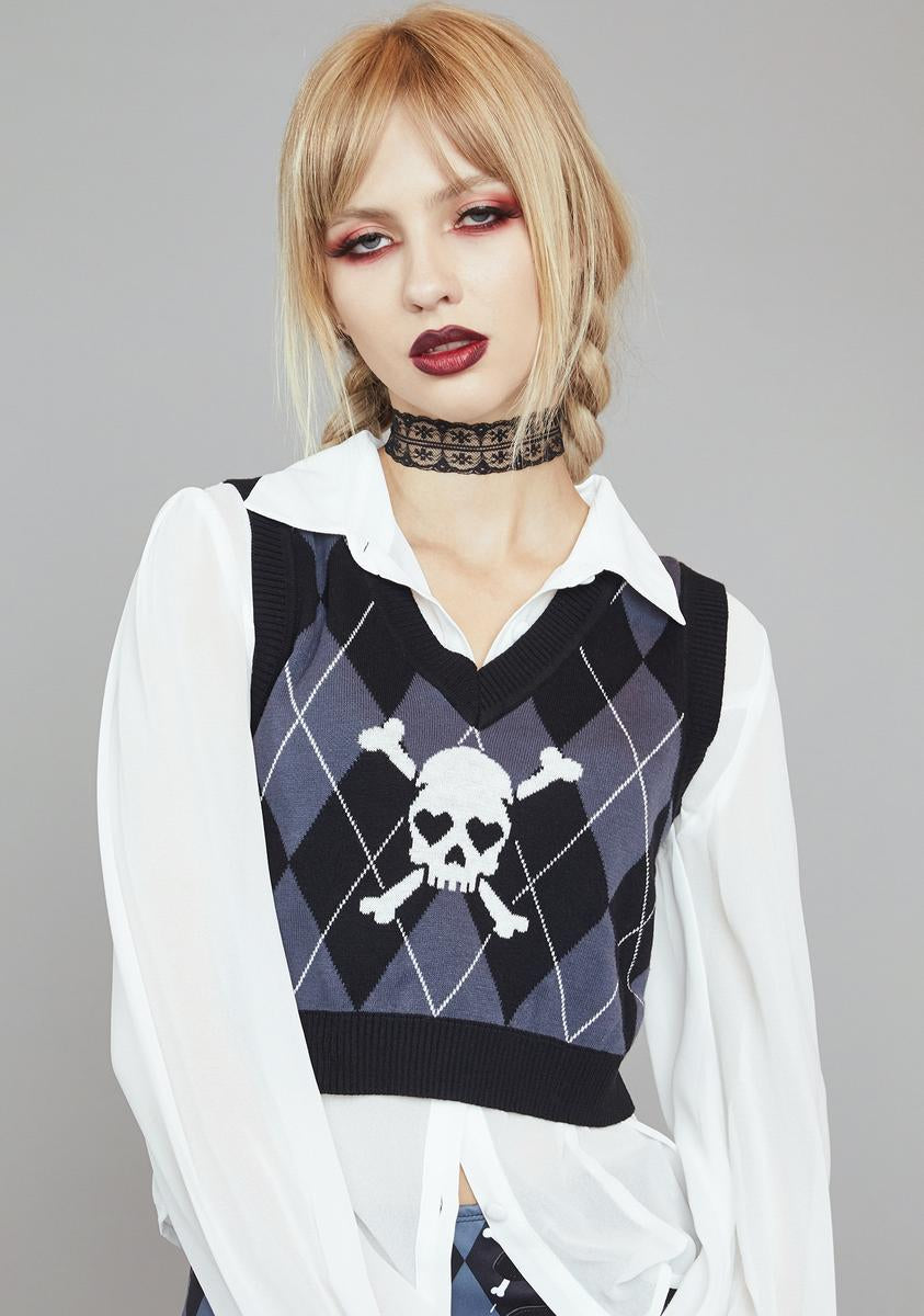 Widow Argyle Skull Print Sweater Vest – Dolls Kill