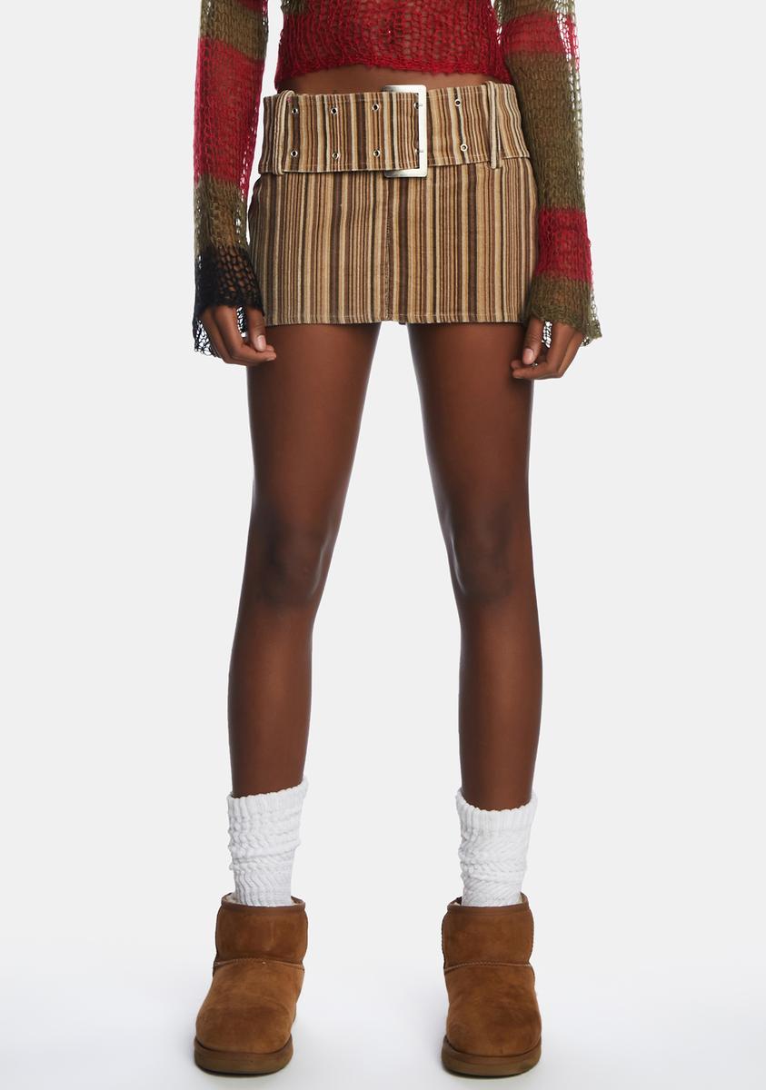 Jaded London Belted Micro Mini Skirt - Brown Stripe – Dolls Kill