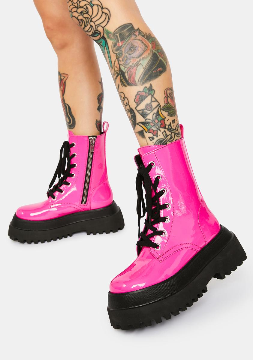 Delia s Patent Combat Boots Hot Pink Dolls Kill