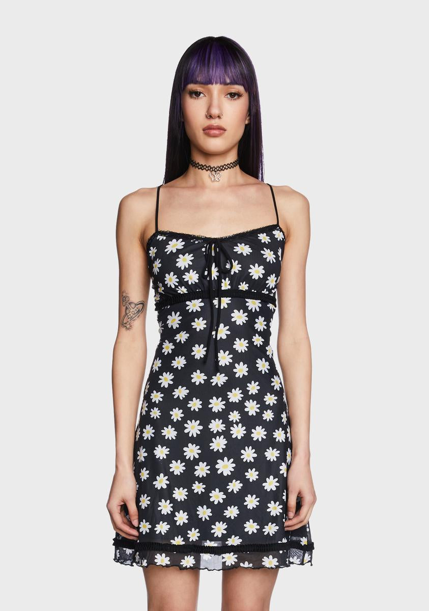 Delia's Daisy Print Mesh Mini Dress - Black Dolls Kill Delia's Daisy Print Mesh Mini Dress - Black Dolls Kill