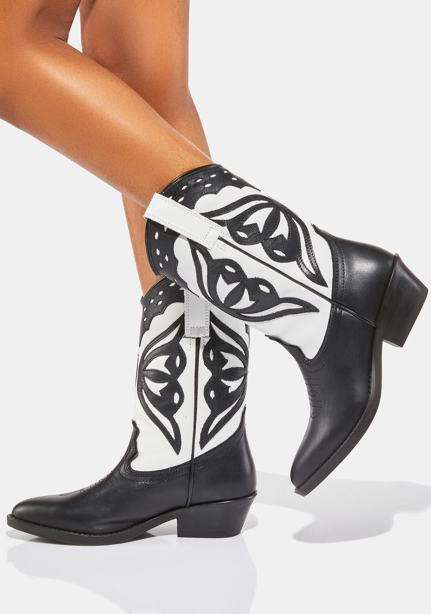 Steve Madden Butterfly Cowboy Boots Black White – Dolls Kill