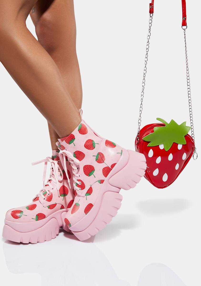 Dolls Kill X Strawberry Shortcake Strawberry Print Corset Lace Up Top -  Pink