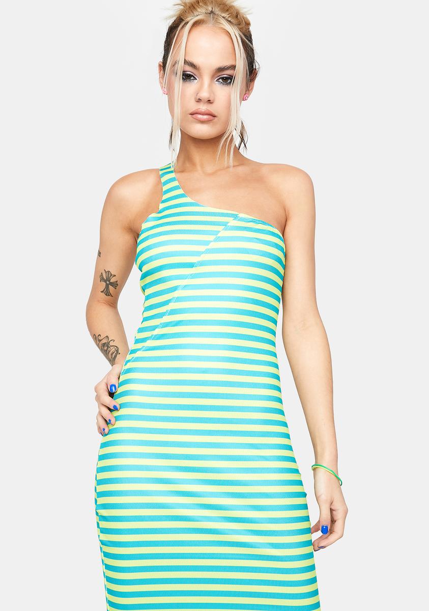One Shoulder Striped Maxi Dress Green