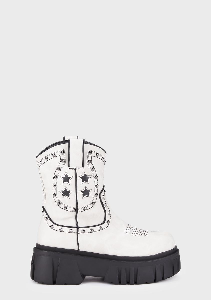 Current Mood Stud Platform Cowboy Boots - Off White – Dolls Kill