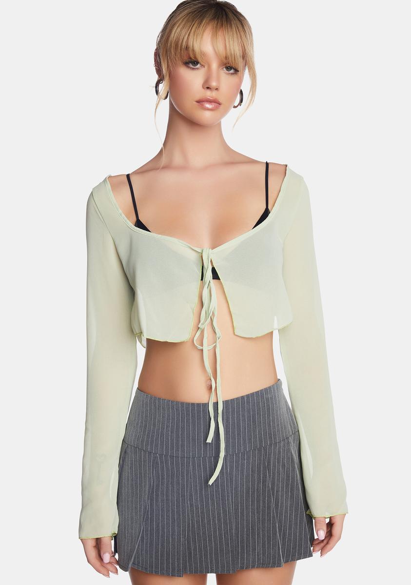 Sheer Cropped Cardigan Top Light Green/Sage – Dolls Kill