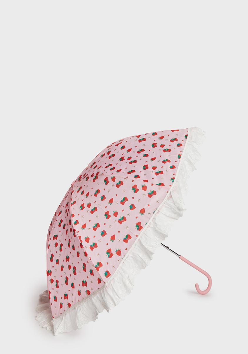 Dolls Kill X Strawberry Shortcake Strawberry Print Parasol Umbrella Pink