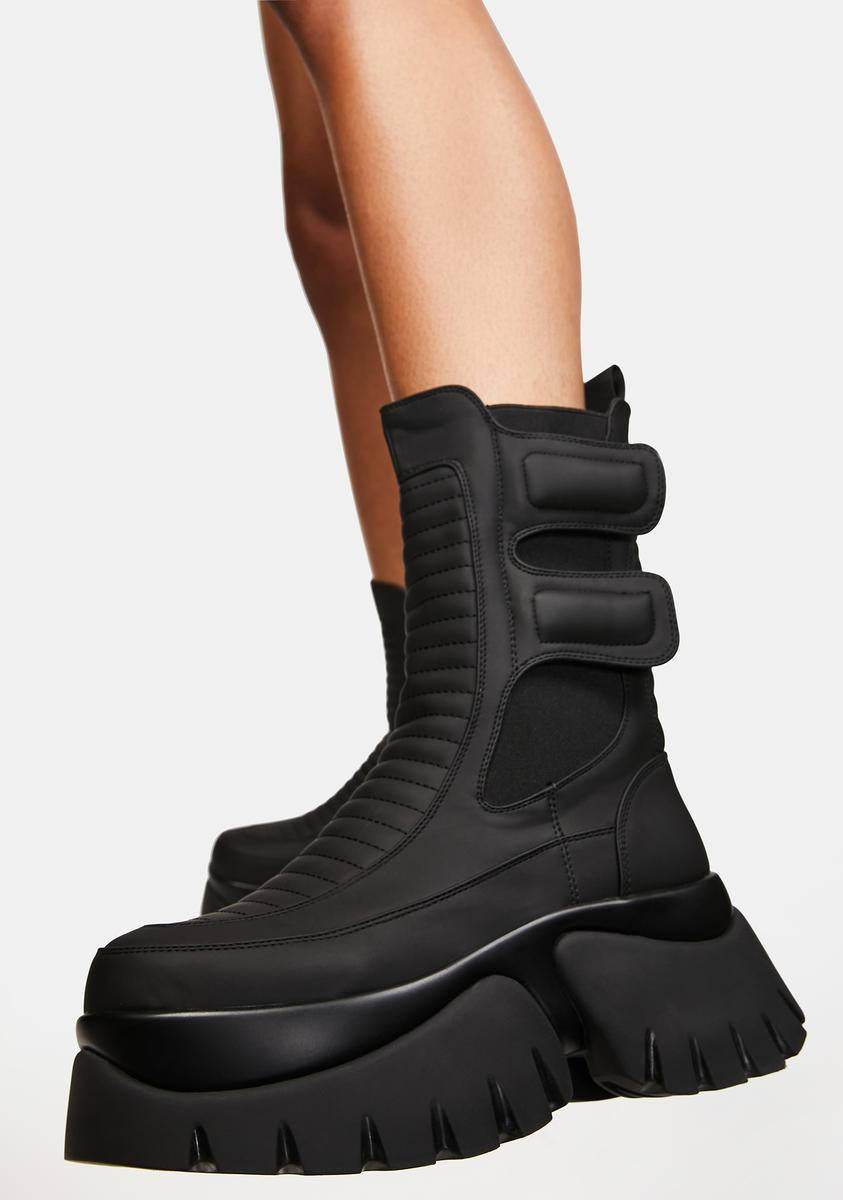 Koi Footwear Padded Velcro Combat Boots Black