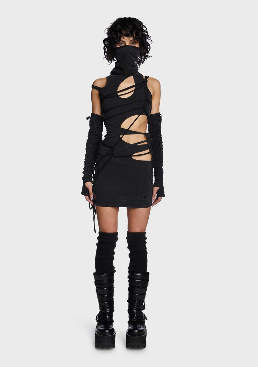 Darker Wavs Strappy Cut Out Bodycon Mini Dress - Washed