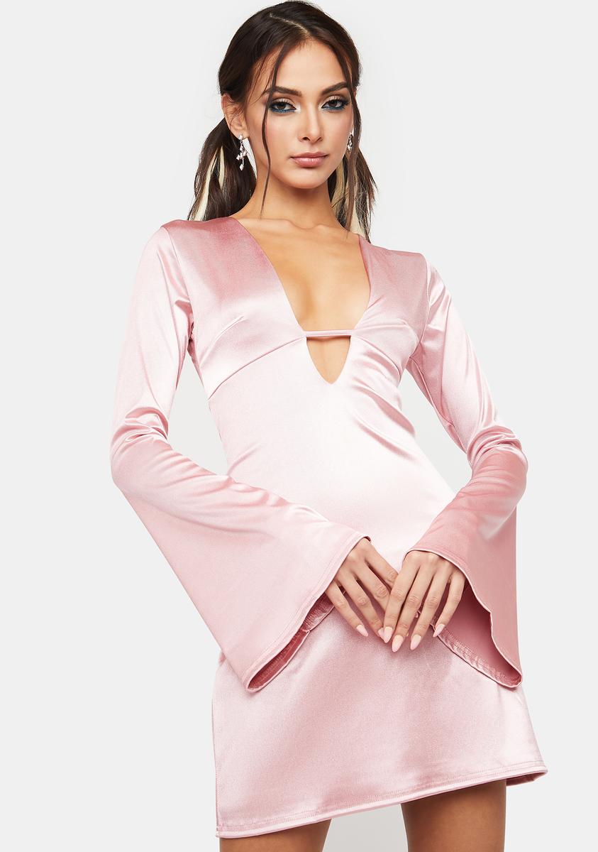 NGOrder Satin Mini Dress With Bell Sleeves - Pink NGOrder Satin Mini Dress With Bell Sleeves - Pink
