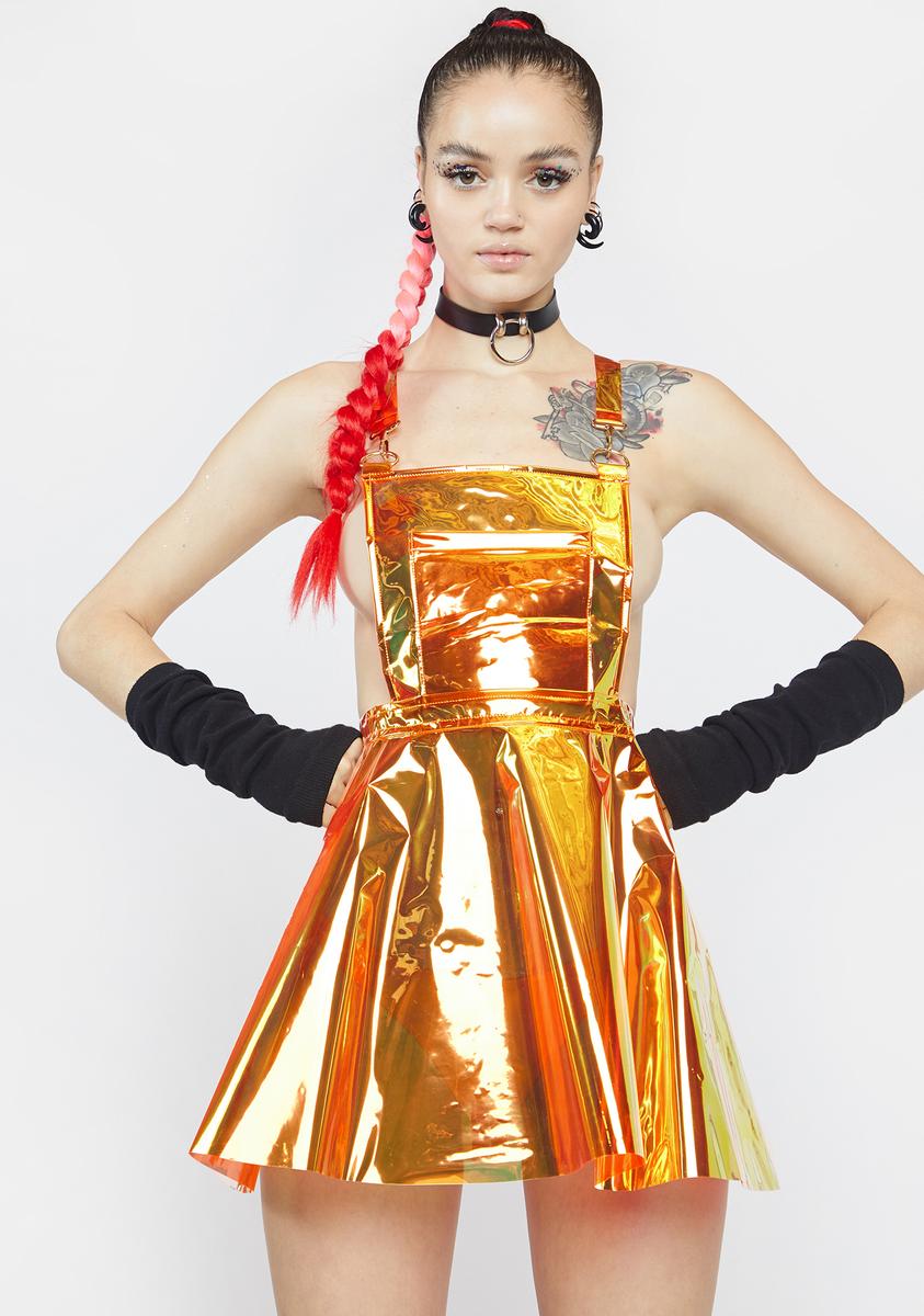Club Exx Clear Holographic Overall Dress - Orange