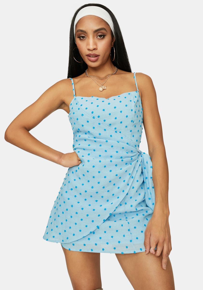 Swiss Dot Wrap Slip Mini Dress - Blue Dolls Kill Swiss Dot Wrap Slip Mini Dress - Blue Dolls Kill