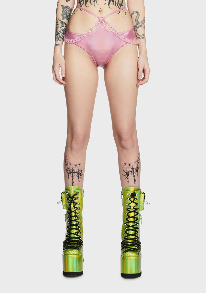 Club Exx Holographic Chain Cutout Booty Shorts - Pink – Dolls Kill