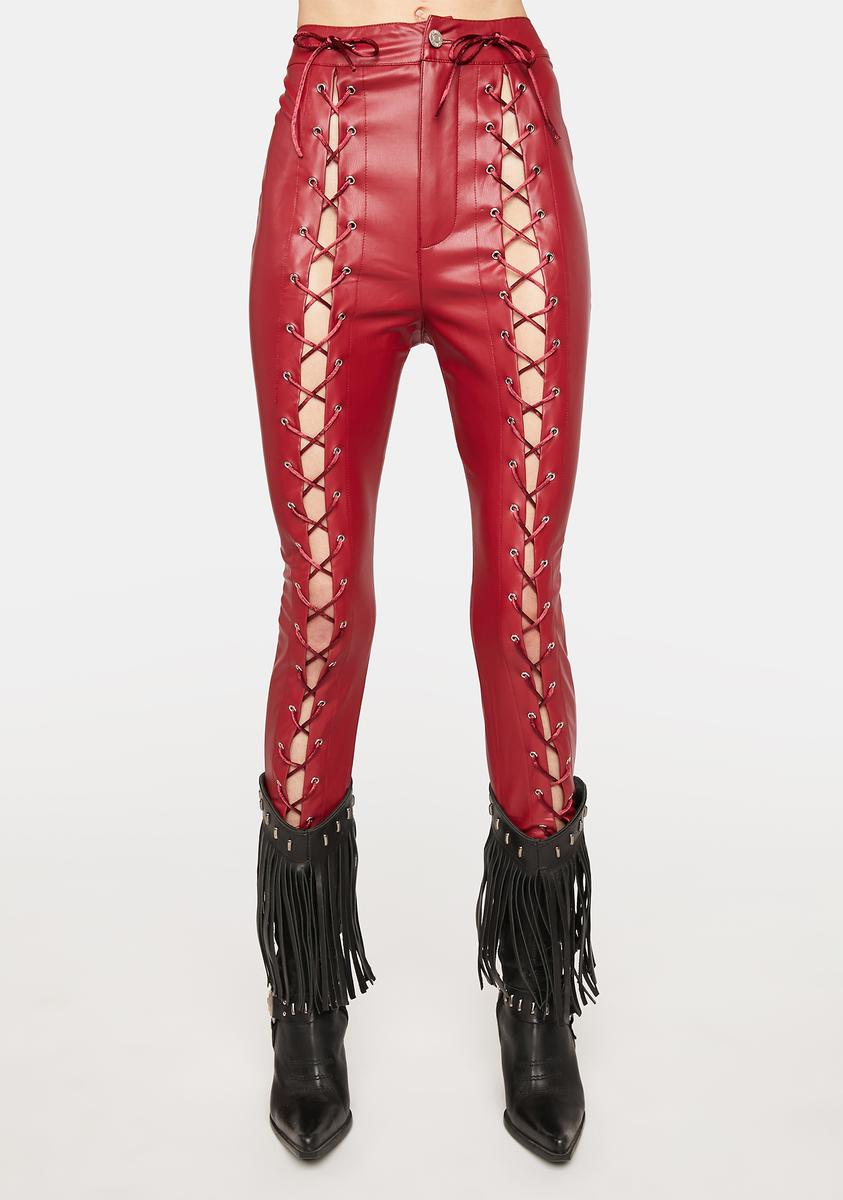 HOT Vinyl Red Leather Tights Leather Pants Red Vinyl Lace Up