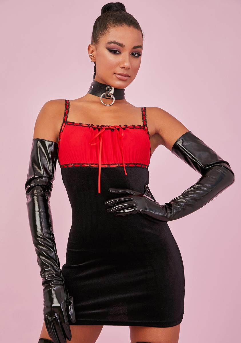 Sugar Thrillz Velvet Empire Mini Dress - Black/Red Dolls Kill Sugar Thrillz Velvet Empire Mini Dress - Black/Red Dolls Kill