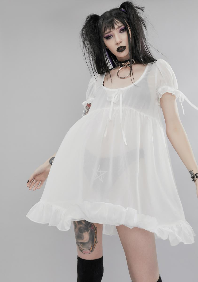Widow Semi Sheer Chiffon Babydoll Dress - White – Dolls Kill
