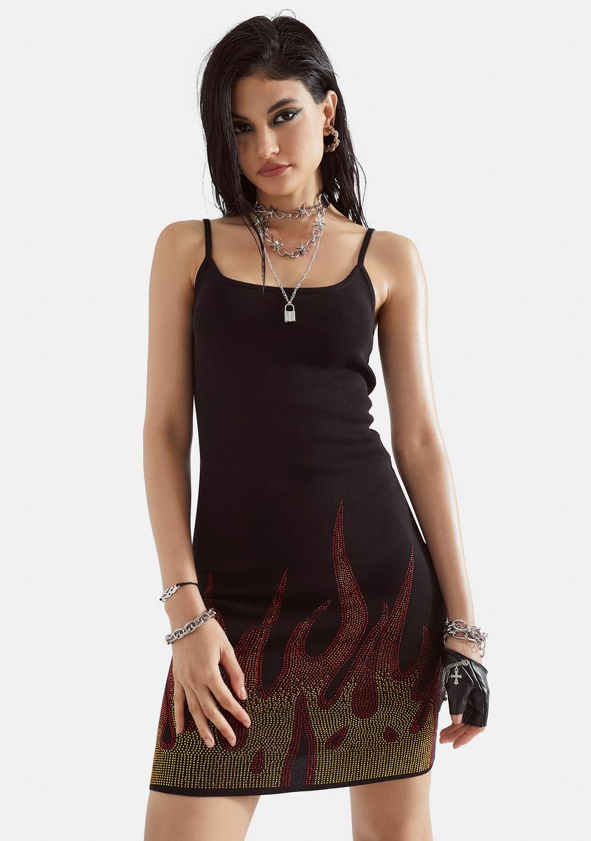 Rhinestone Flame Bodycon Dress
