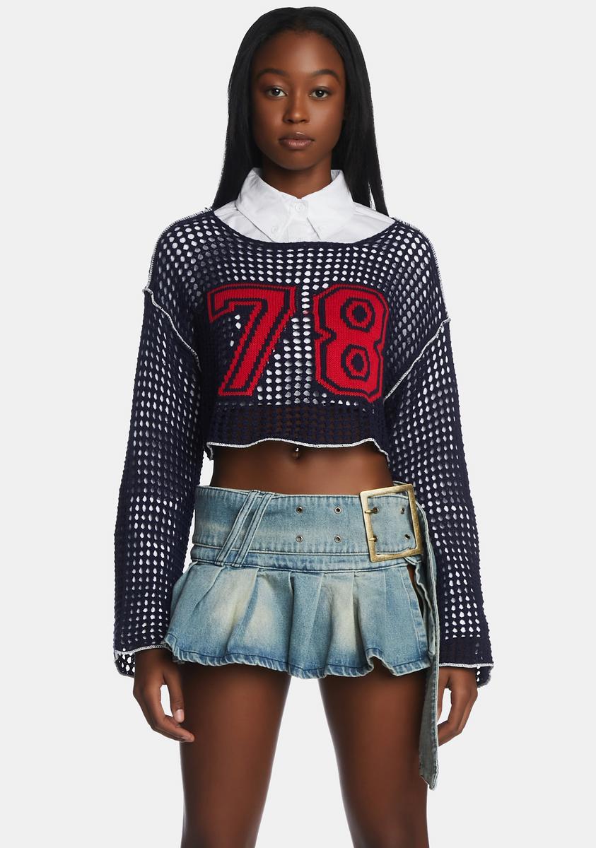 Jaded London 78 Varsity Knit Crop Sweater Blue – Dolls Kill