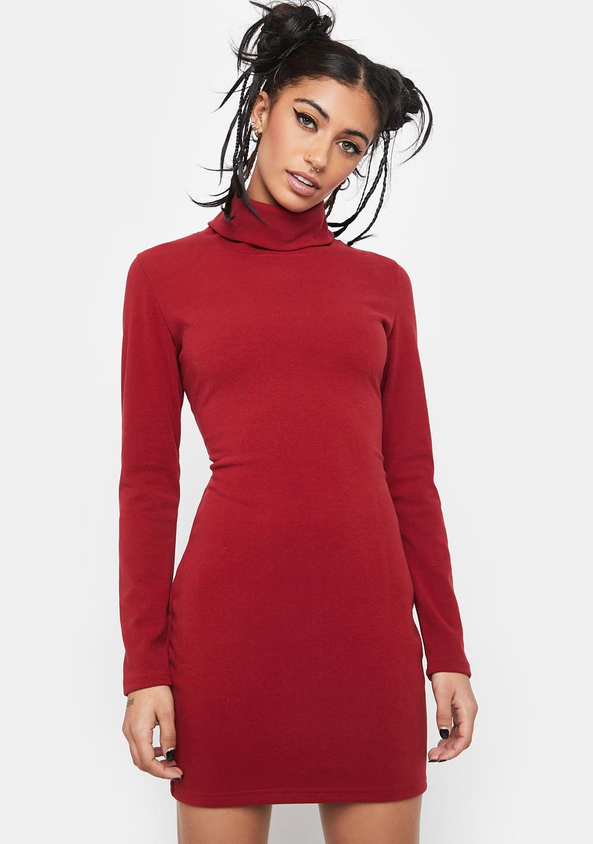Long Sleeve Turtleneck Bodycon Mini Dress - Dark Red Dolls Kill Long Sleeve Turtleneck Bodycon Mini Dress - Dark Red Dolls Kill