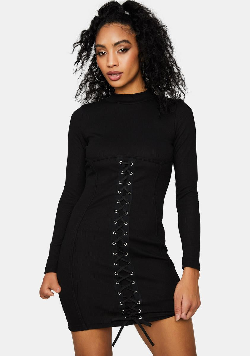 Lace Up Detail Bodycon Mini Dress - Black Dolls Kill Lace Up Detail Bodycon Mini Dress - Black Dolls Kill