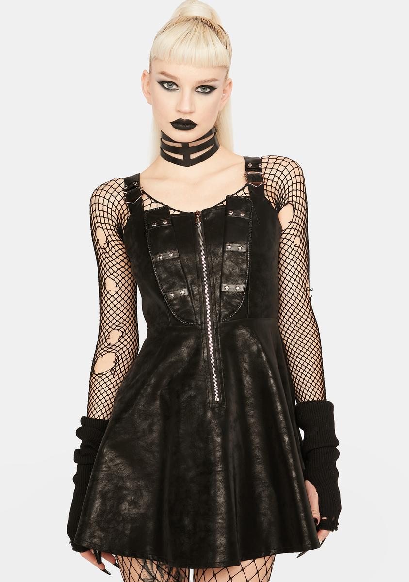 Dark In Love Vegan Leather Zipper Dress - Black Dolls Kill Dark In Love Vegan Leather Zipper Dress - Black Dolls Kill