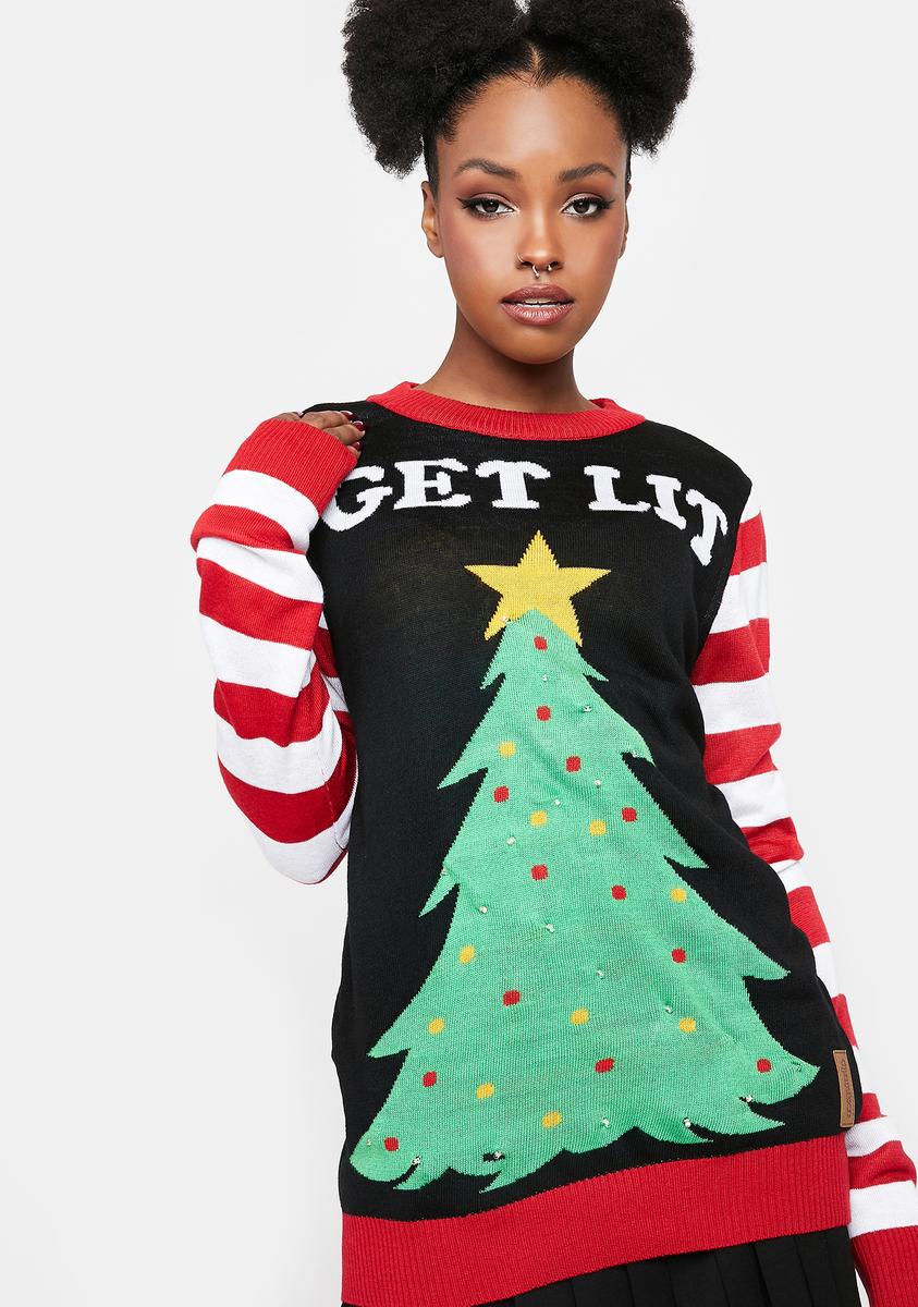 Christmas Tree Womens Light Up Christmas Jumper Too Lit Light Up