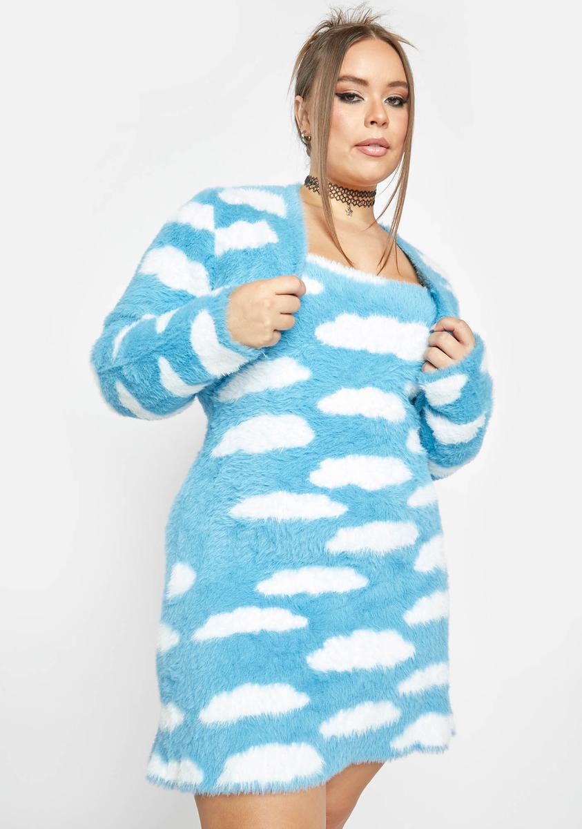Plus Size Delias Groovy Cloud Print Dress And Shawl Set - Blue