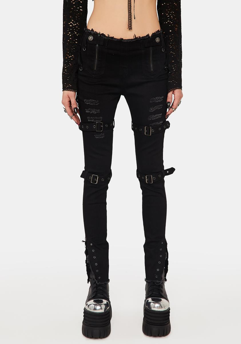 Punk Rave Low Rise Belted Skinny Jeans Black – Dolls Kill