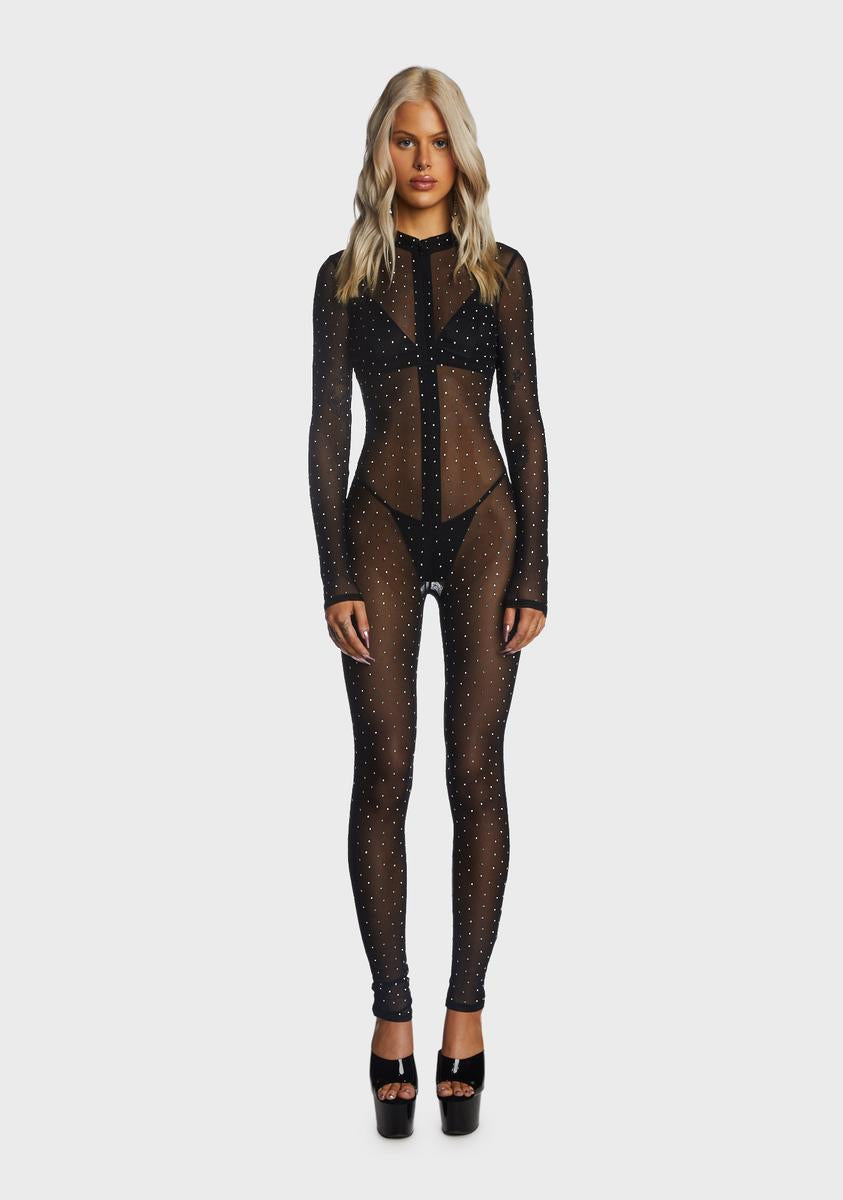 Rhinestone jumpsuit black discount