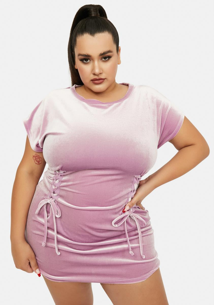 Plus Size Velour Lace Up Mini Dress - Purple Dolls Kill Plus Size Velour Lace Up Mini Dress - Purple Dolls Kill