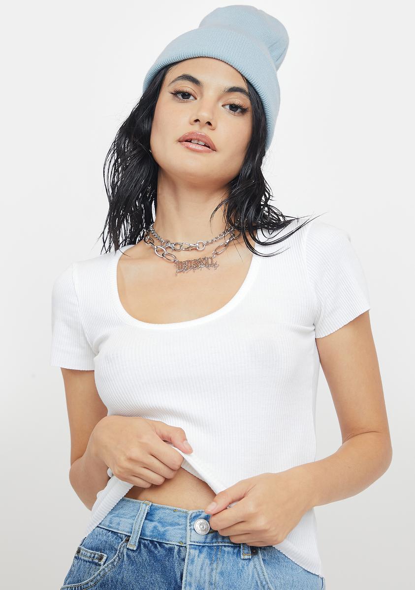 BDG Scoop Neck Cap Sleeve Baby Tee White – Dolls Kill