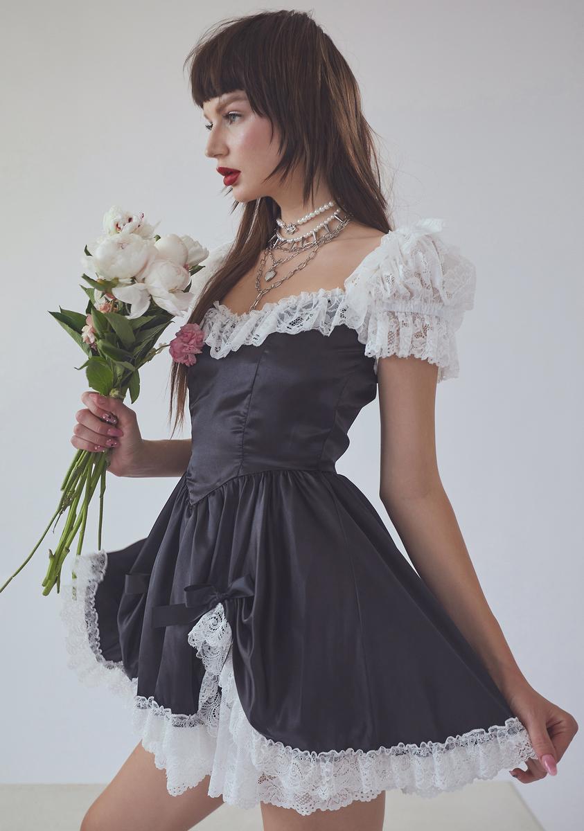 Current Mood No Love Satin Lace Ruffle Mini Dress