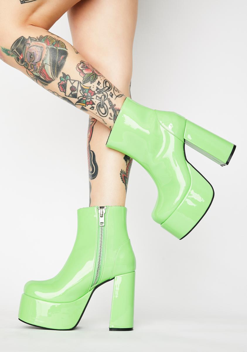 Current Mood Green Patent Platform Ankle Boots