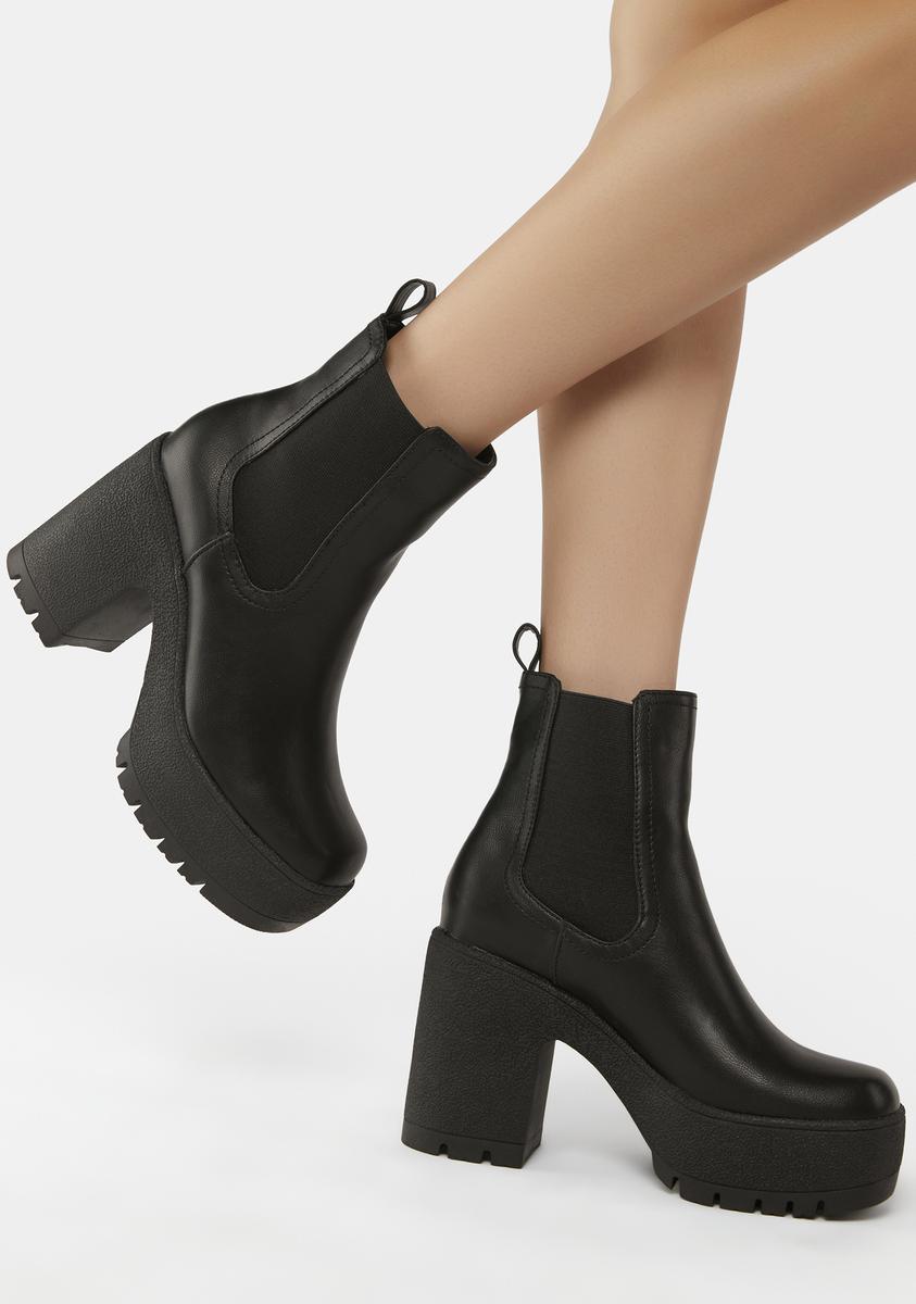 ideologi Leia feminin Vegan Leather Platform Chelsea Boots - Black – Dolls Kill
