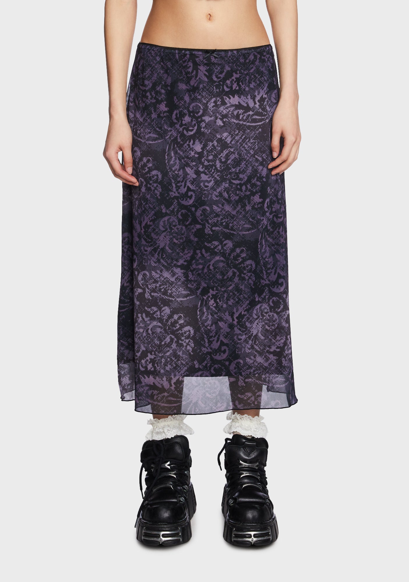 Minga Floral Mesh Midi Skirt Purple – Dolls Kill - Main Image