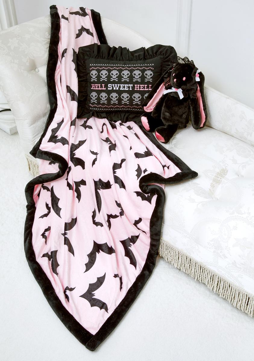Dolls Home Bat Print Throw Blanket - Pink/Black